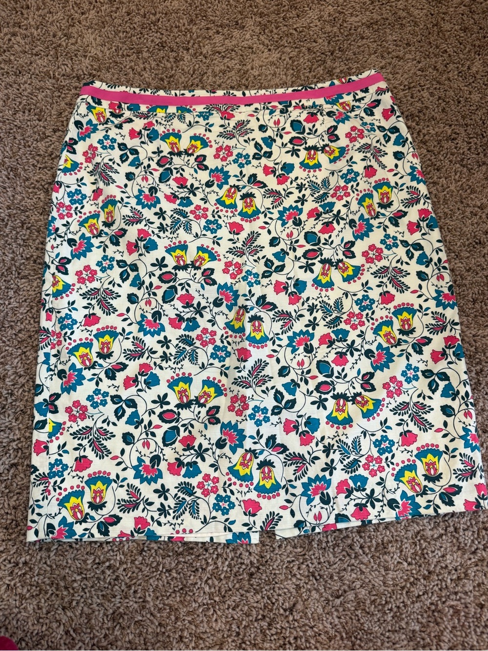 Boden Floral Midi Pencil Skirt in White, Teal & Pink